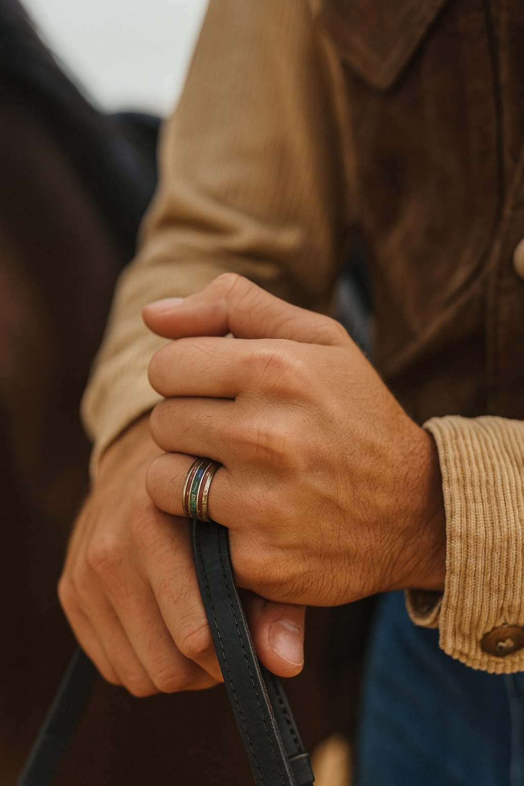 Anillo de tungsteno madera nácar alianza hombre mujer